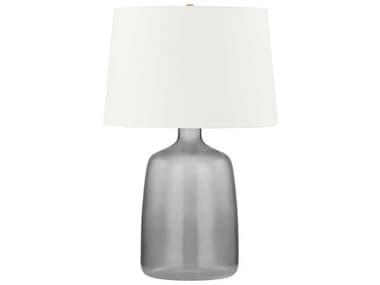 Troy Lighting Artesia Patina Brass Off White Linen Gray Glass Table Lamp TLPTL1325PBR