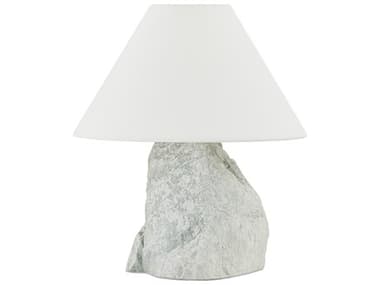 Troy Lighting Carver Patina Brass Off White Linen Gray Table Lamp TLPTL3314PBR
