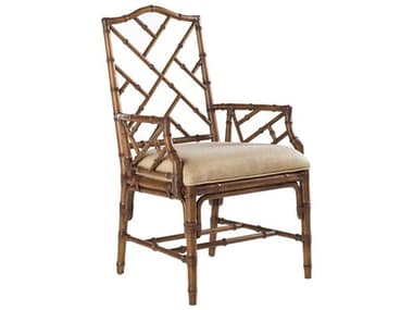 Tommy Bahama Island Estate Ceylon Solid Wood Brown Fabric Upholstered Arm Dining Chair TO01053188301