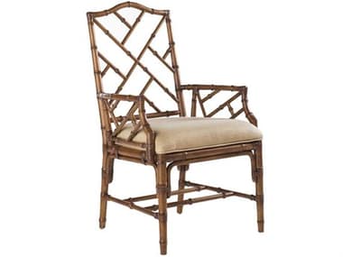 Tommy Bahama Island Estate Ceylon Solid Wood Brown Fabric Upholstered Arm Dining Chair TO01053188301