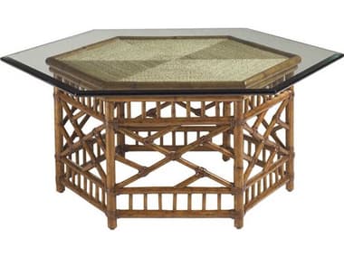 Tommy Bahama Key Largo Cocktail Table With Glass Top 50" Hexagon Coffe TO010531947C