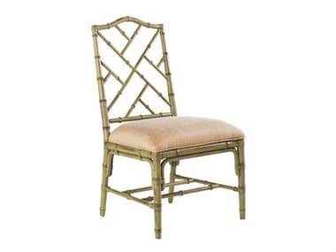 Tommy Bahama Island Estate Bamboo Wood Green Fabric Upholstered Side Dining Chair TO010533882447311