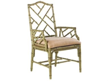 Tommy Bahama Island Estate Bamboo Wood Green Fabric Upholstered Arm Dining Chair TO010533883447311