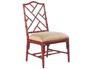 Tommy Bahama Island Estate Bamboo Wood Red Fabric Upholstered Side Dining Chair TO010534882447311