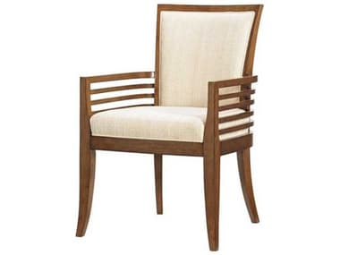 Tommy Bahama Ocean Club Kowloon Solid Wood Brown Fabric Upholstered Arm Dining Chair TO01053688301