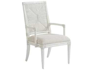 Tommy Bahama Ocean Breeze Regatta Rattan White Fabric Upholstered Arm Dining Chair TO01057088101