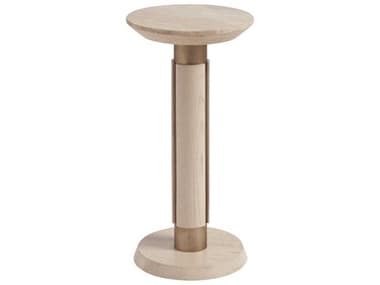 Tommy Bahama Sunset Key Carver 12" Round Stone Natural Travertine Sand Drift Brushed Champagne End Table TO010578956