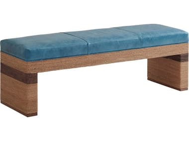 Tommy Bahama Palm Desert 59" Blue Leather Upholstered Rosemead Accent Bench TO01194625LL40