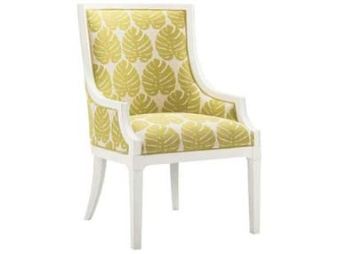 Tommy Bahama Ivory Key Tight Back Solid Wood Green Fabric Upholstered Arm Dining Chair TO157713