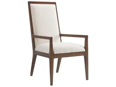 Tommy Bahama Island Fusion Natori Slat Back Solid Wood White Fabric Upholstered Arm Dining Chair TO55688102