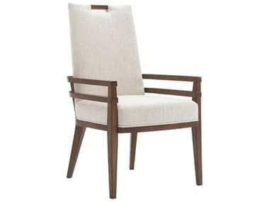 Tommy Bahama Island Fusion Coles Bay Solid Wood White Fabric Upholstered Arm Dining Chair TO55688502