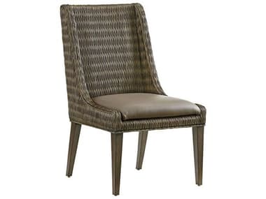 Tommy Bahama Cypress Point Brandon Leather Rattan Gray Upholstered Side Dining Chair TO56288201