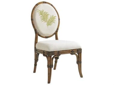 Tommy Bahama Bali Hai Gulfstream Oval Back Rattan White Fabric Upholstered Side Dining Chair TO59388002