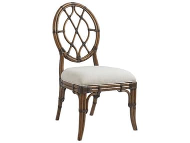 Tommy Bahama Bali Hai Cedar Key Oval Back Rattan Brown Fabric Upholstered Side Dining Chair TO59388601
