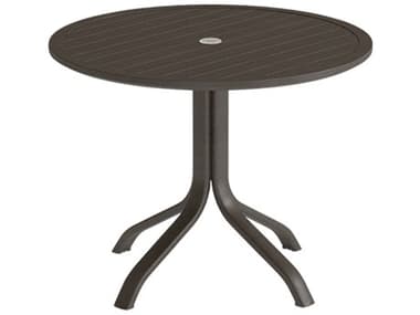 Tropitone Aluminum Slat 36'' Round KD Pedestal Dining Table with Umbrella Hole TP472336U28