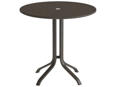 Tropitone Aluminum Slat 36'' Wide Round KD Pedestal Bar Height Table with Umbrella Hole TP472336U40