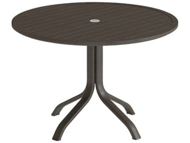 Tropitone Aluminum Slat 42'' Round KD Pedestal Dining Table with Umbrella Hole TP472342U28