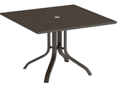 Tropitone Aluminum Slat 42'' Square KD Pedestal Dining Table with Umbrella Hole TP472343U28