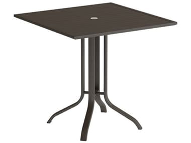 Tropitone Aluminum Slat 42'' Wide Square KD Pedestal Bar Height Table with Umbrella Hole TP472343U40