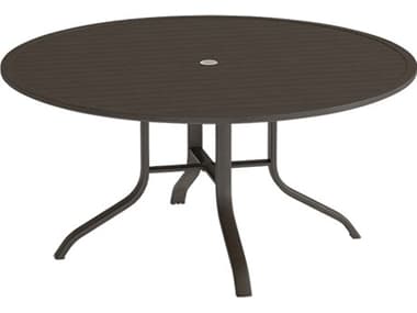Tropitone Aluminum Slat 60'' Round KD Pedestal Dining Table with Umbrella Hole TP472361U28