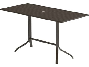 Tropitone Aluminum Slat 72''W x 36''D Rectangular KD Pedestal Bar Height Table with Umbrella Hole TP472366U40