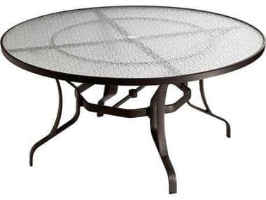 Tropitone Obscure Glass Cast Aluminum 54'' Wide Round Dining Table with Umbrella Hole TP500054GU