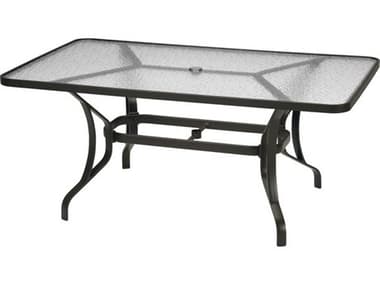 Tropitone Obscure Glass Cast Aluminum 66''W x 40''D Rectangular Dining Table with Umbrella Hole TP500066GU