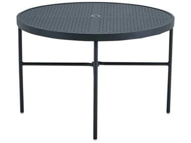 Tropitone Patterned Boulevard Aluminum 42'' Wide Round Stamped Top Dining Table with Umbrella Hole TP602042SBU28