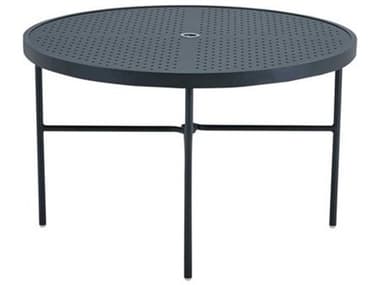 Tropitone Patterned Boulevard Aluminum 48'' Wide Round Stamped Top Dining Table with Umbrella Hole TP602048SBU28