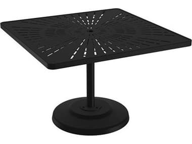 Tropitone La Stratta Aluminum 42'' Square KD Pedestal Dining Table with Umbrella Hole TP701443SLU