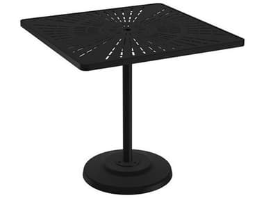 Tropitone La Stratta Aluminum 42'' Wide Square KD Pedestal Bar Table with Umbrella Hole TP701491SLU