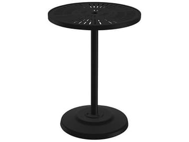 Tropitone La Stratta Aluminum 30'' Wide Round KD Pedestal Bar Table with Umbrella Hole TP701493SLU