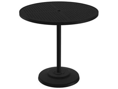 Tropitone Boulevard Aluminum 42'' Wide Round KD Pedestal Bar Table with Umbrella Hole TP701498SBU
