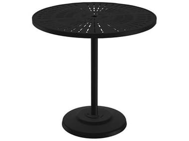 Tropitone La Stratta Aluminum 42'' Wide Round KD Pedestal Bar Table with Umbrella Hole TP701498SLU