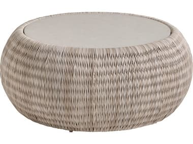 Tommy Bahama Outdoor Seabrook Aluminum Wicker 30.75''Wide Round Glass Top Coffee Table TR3430943C