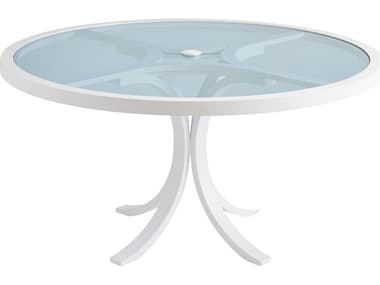 Tommy Bahama Outdoor Ocean Breeze Promenade Aluminum 56''Wide Round Glass Top Dining Table with Umbrella Hole TR3460870C