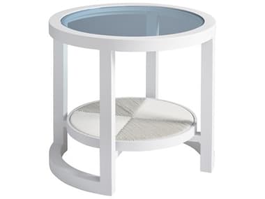 Tommy Bahama Outdoor Ocean Breeze Promenade Aluminum Wicker 26''Wide Round Glass Top Round End Table TR3460953