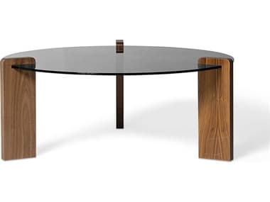 Tronk Design Davis 42&quot; Round Glass Walnut Coffee Table TROA9740