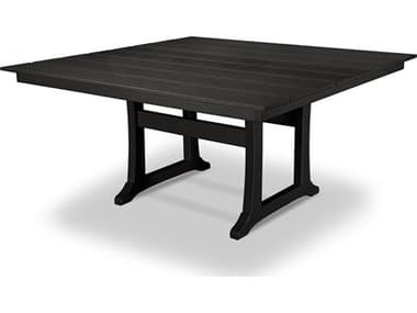 Trex® Outdoor Furniture™ Farmhouse Trestle Recycled Plastic 59'' Square Dining Table with Umbrella Hole TRXTXPL85T1L1