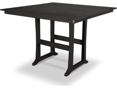 Trex® Outdoor Furniture™ Farmhouse Trestle Recycled Plastic 59'' Square Bar Table with Umbrella Hole TRXTXPLB85T1L1