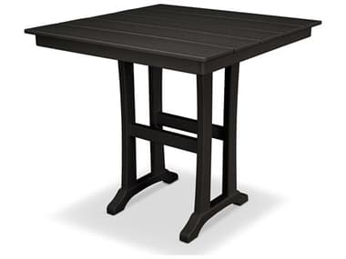 Trex® Outdoor Furniture™ Farmhouse Trestle Recycled Plastic 37'' Square Counter Table with Umbrella Hole TRXTXPLR81T1L1