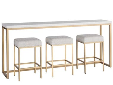 Universal Furniture Miranda Kerr Alabaster / Soft Gold 82'' Wide Rectangular Console Table with Accents Stools UF956A803