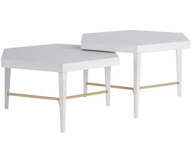 Universal Furniture Miranda Kerr Sydney Bunching 31" Hexagon Wood Alabaster Soft Gold Coffee Table UF956A818