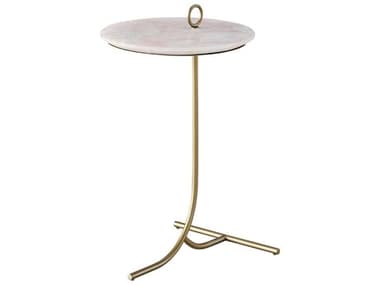 Universal Furniture Tranquility 14" Round Stone Rose Quartz White Carrara Marble Soft Gold End Table UFU195812A