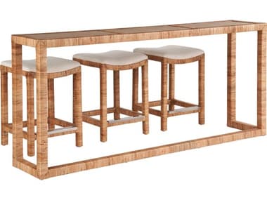 Universal Furniture Weekender Sanbar 82" Rectangular Wicker Natural Console Table with Stools UFU330803