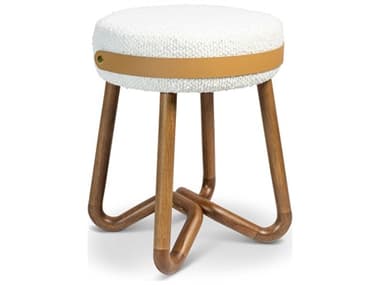 Urbia Modern Brazilian 14" Ivory Pecan Caramel Brown Fabric Upholstered Accent Stool URBBMJ7186802