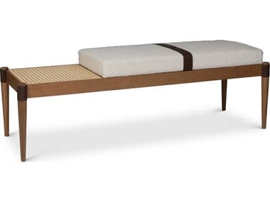Urbia Modern Brazilian 52" Ivory Pecan Natural Brown Fabric Upholstered Accent Bench URBBMJ7192402