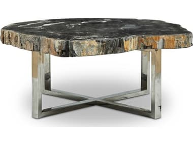 Urbia Relique Natural Dark / Polished Stainless Steel 46-52'' Wide Coffee Table URBIPJELIZCTDK