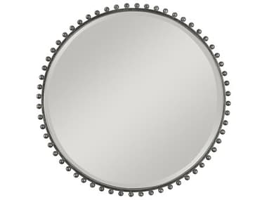 Uttermost Taza Distressed Black / Light Gray Round Wall Mirror UT09691