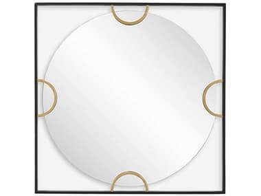 Uttermost Hinson Black Antiqued Brushed Gold Square Wall Mirror UT09958